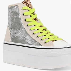 Steve Madden Stories Silver Sequin Platform Sneaker